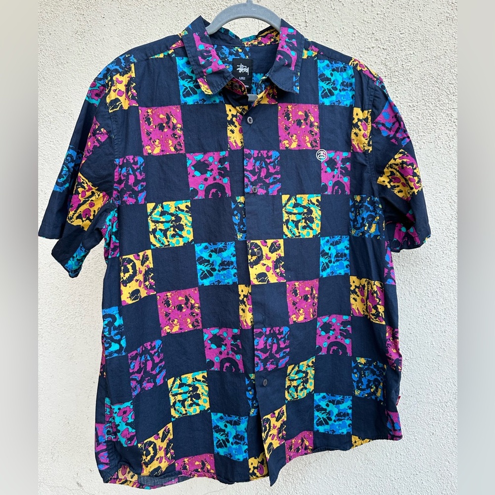 Stussy - checkered trippy button up - XL